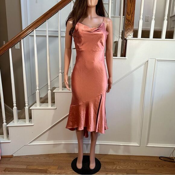 NWT coral satin slit midi dress - Picture 5 of 16
